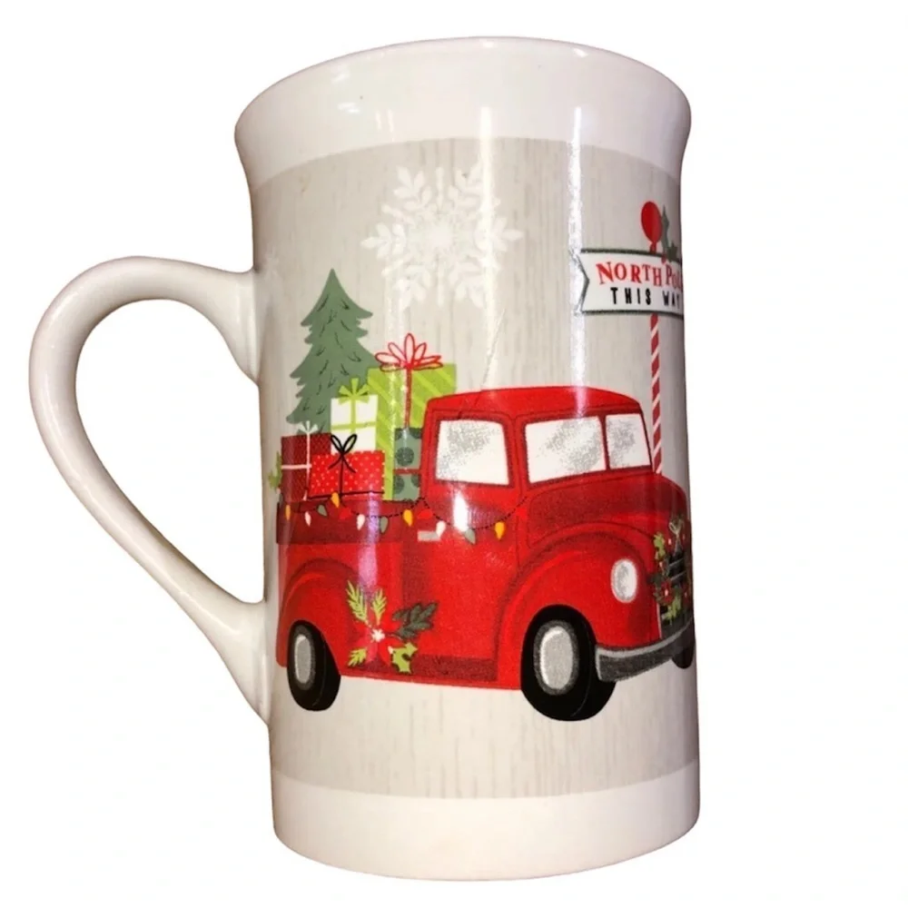 Christmas North Pole this way red chevy truck coffee mug